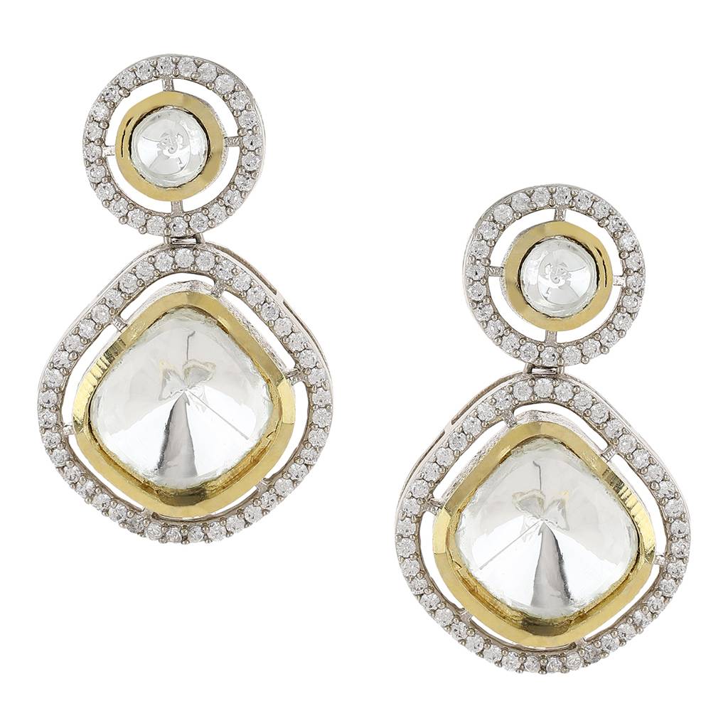 Clear Stone Kundan Earrings With Diamond Detailing : RSA22-20