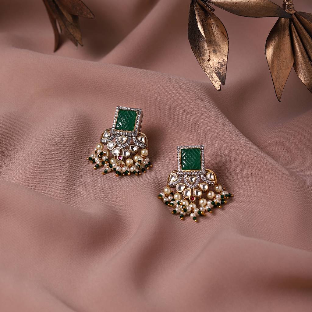 Diamond & Semi Precious Stone Green Earrings : RSA22-25