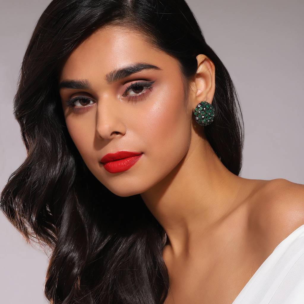 Diamond & Green Stone Earrings : RSA22-27