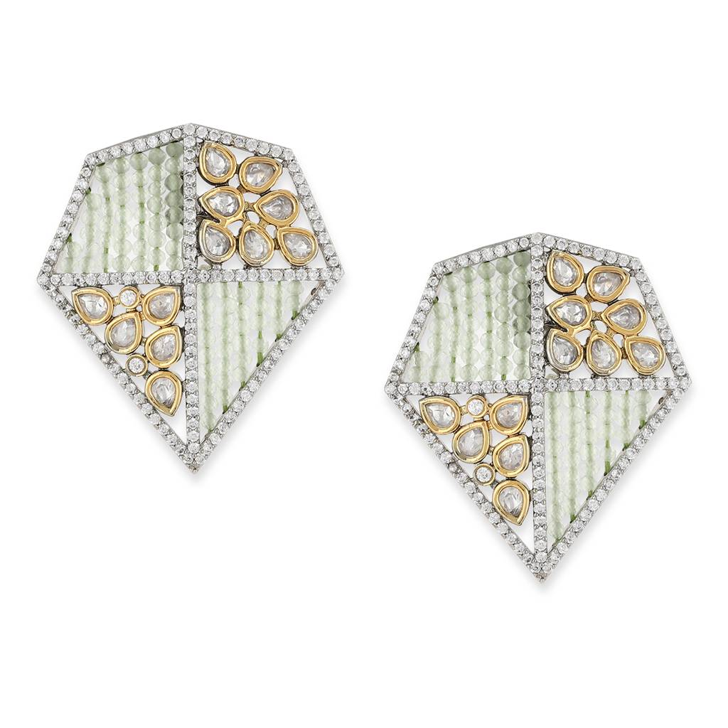 Kundan And Beaded Onyx Earrings In Green : RSA22-30