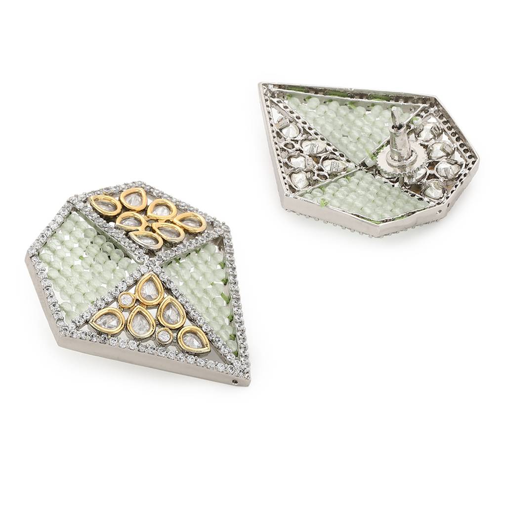 Kundan And Beaded Onyx Earrings In Green : RSA22-30