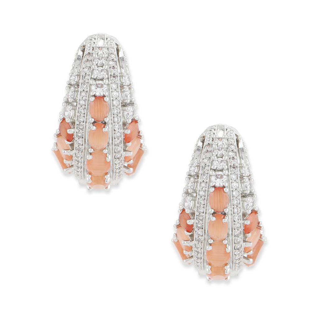 Peach & Silver Diamond Hoops : RSA22-37