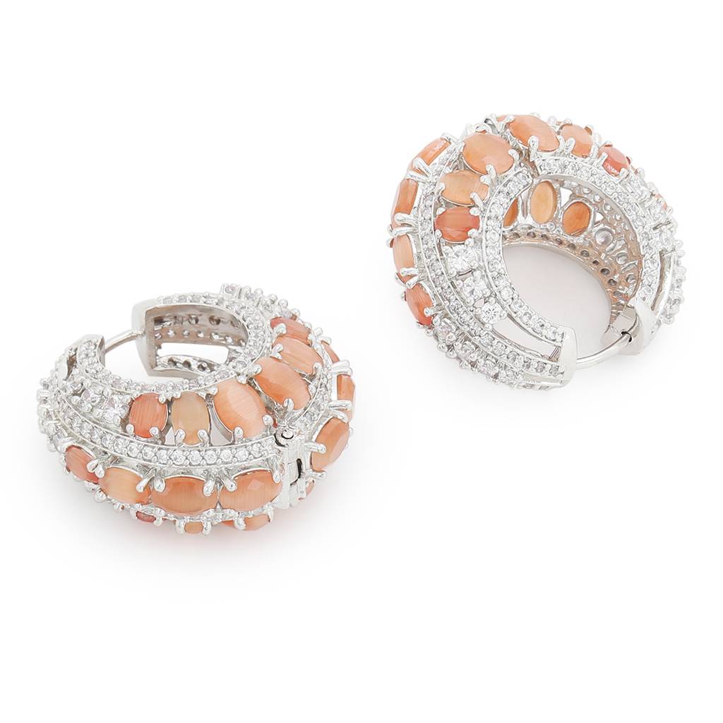 Peach & Silver Diamond Hoops : RSA22-37