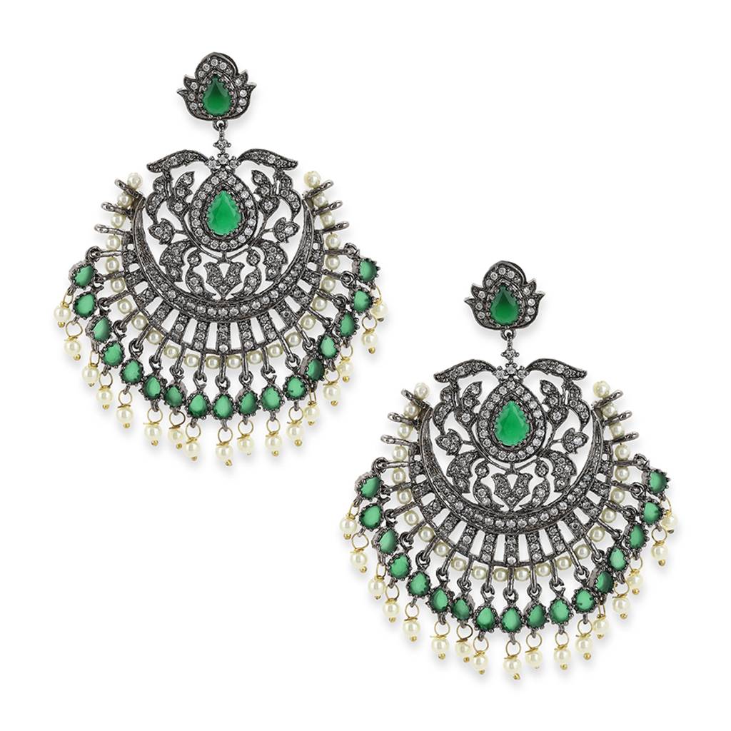 Green & Silver Diamond Chand Earrings : RSA22-41