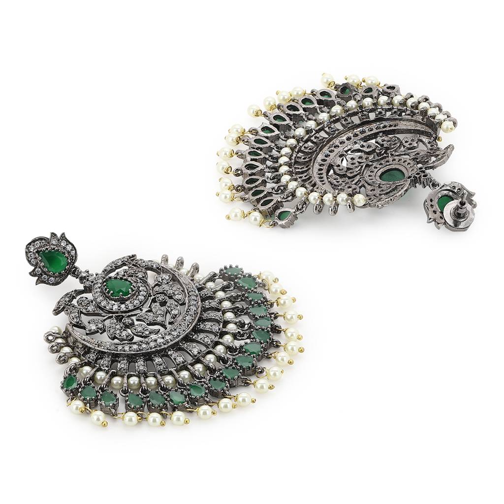 Green & Silver Diamond Chand Earrings : RSA22-41