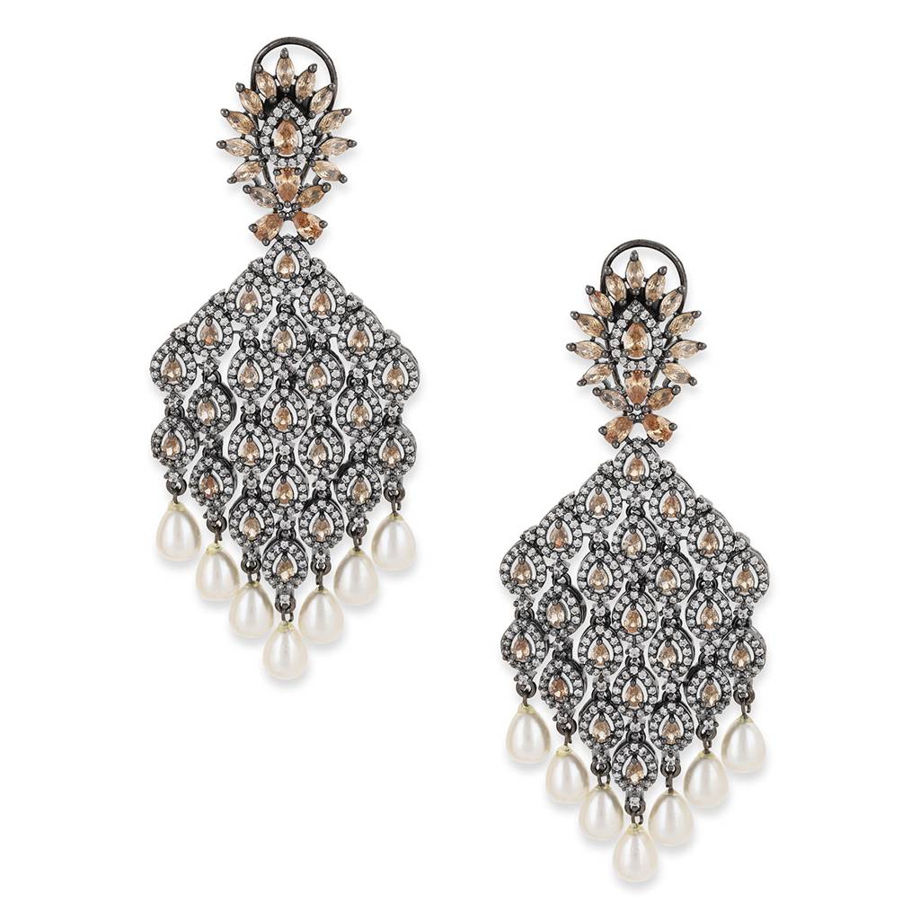 Champaign & Pearl Drop Earrings : RSA22-42
