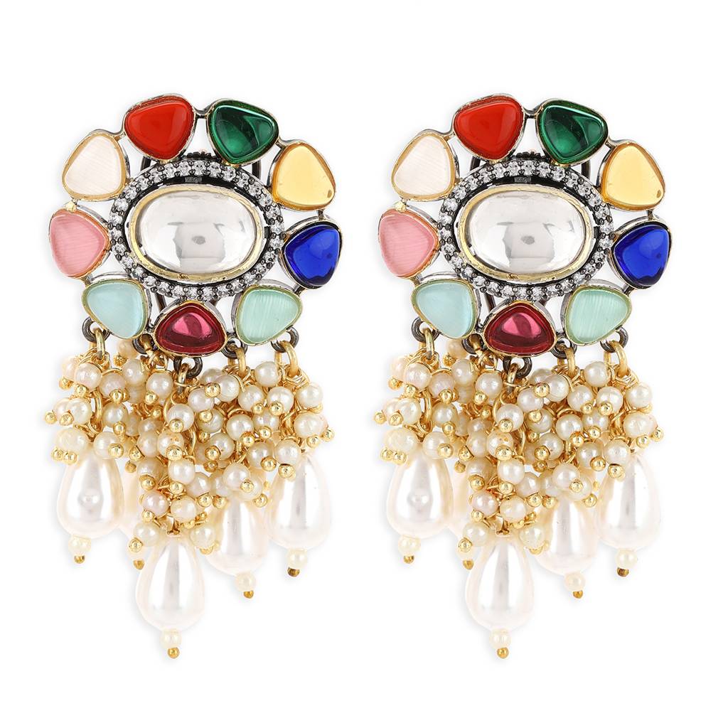 Navaratan Studs With Pearl Drops : RSA22-47