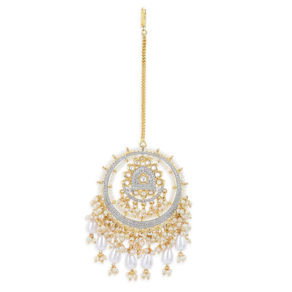 Kundan Chand Maang Tikka With Pearl Drops : RSA22-55