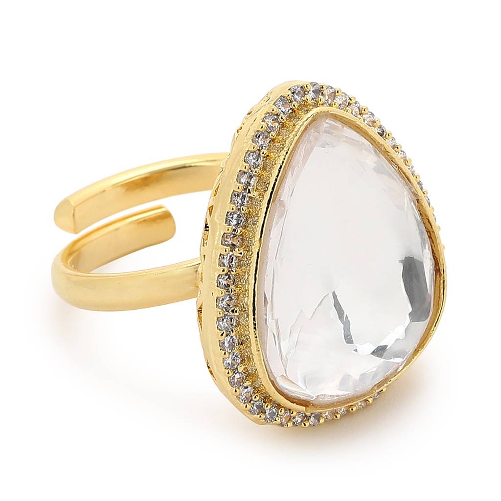 Silver Tone Kundan Cocktail Ring : RSA22-62