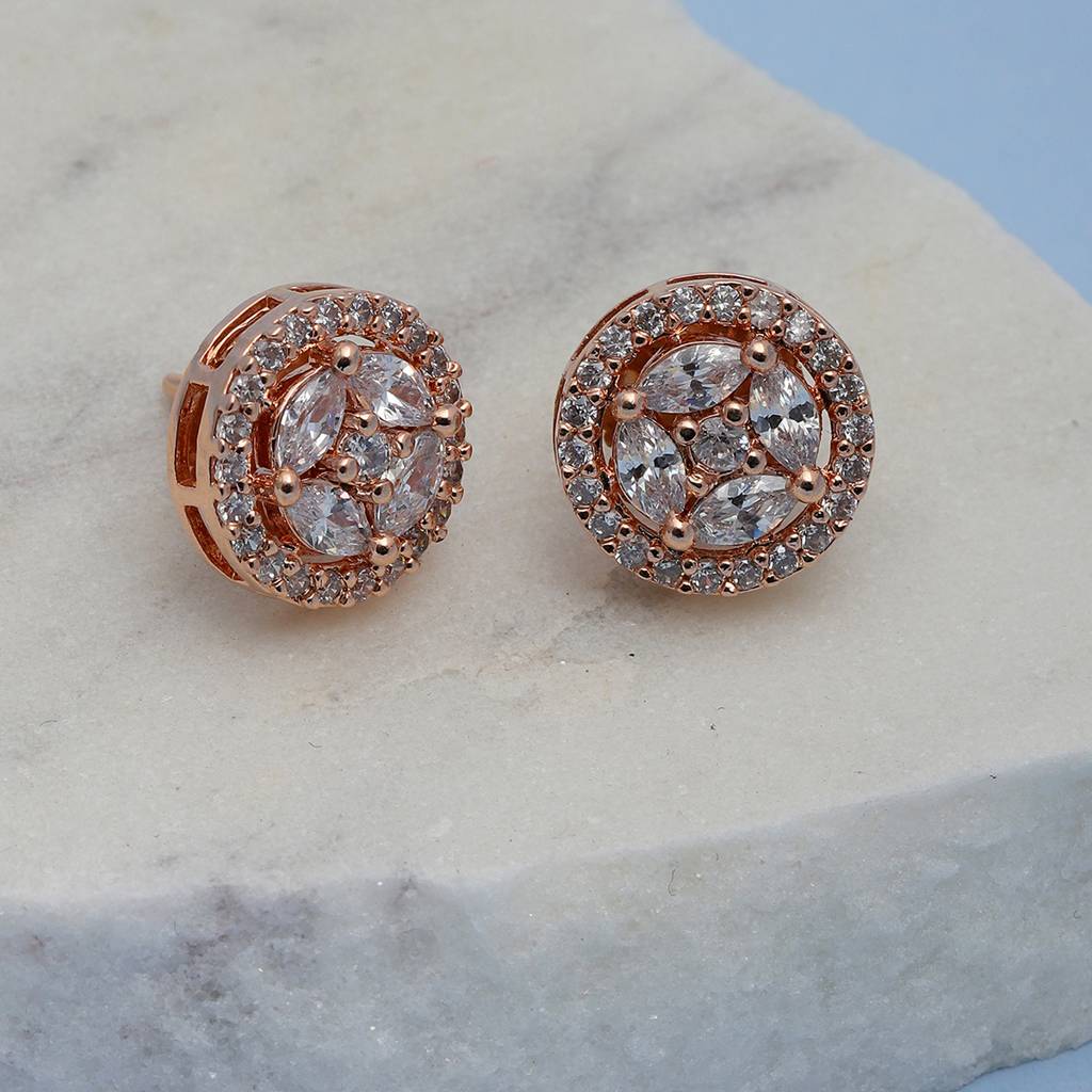 18K Rose Gold Champagne Diamond Earrings Square Pink Sterling Silver fashion Stud Studs