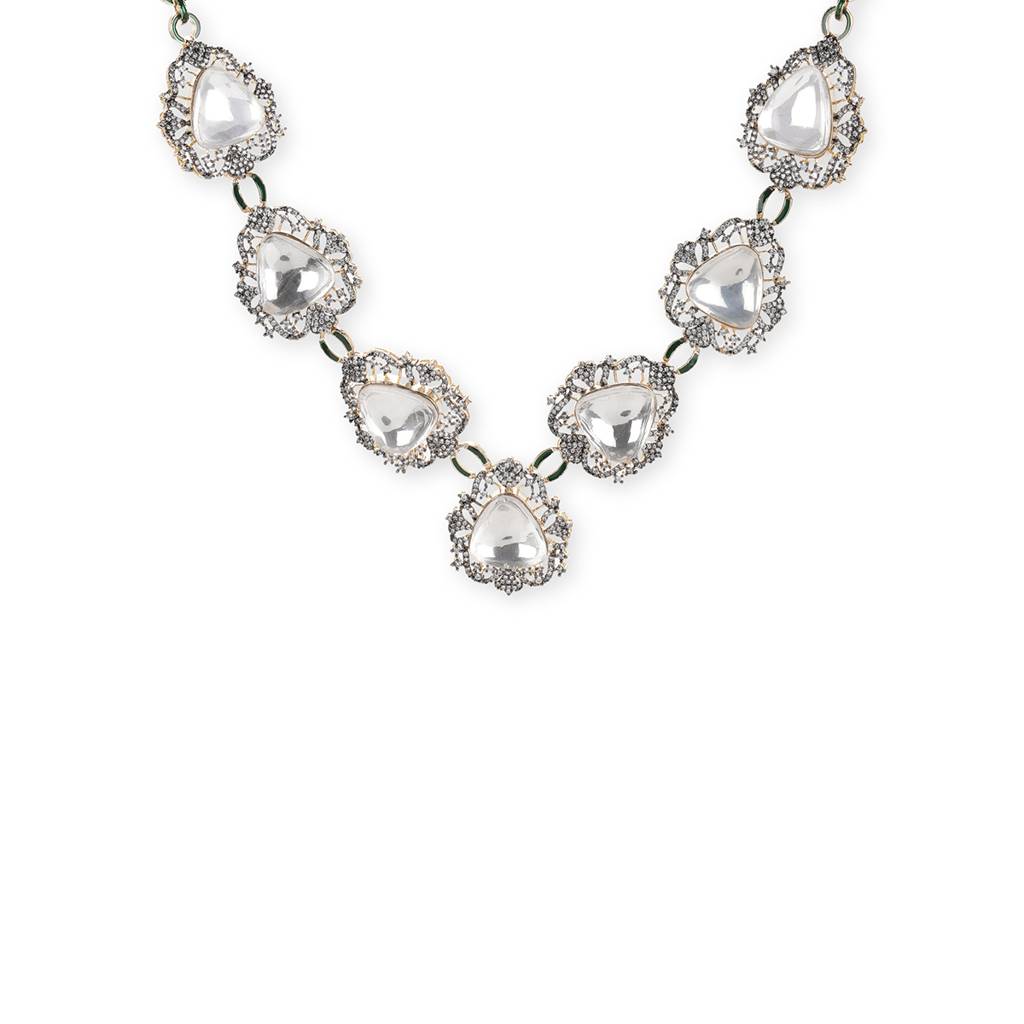 Long Dual Tone Kundan And Diamond Neckpiece : RSJULY22-24