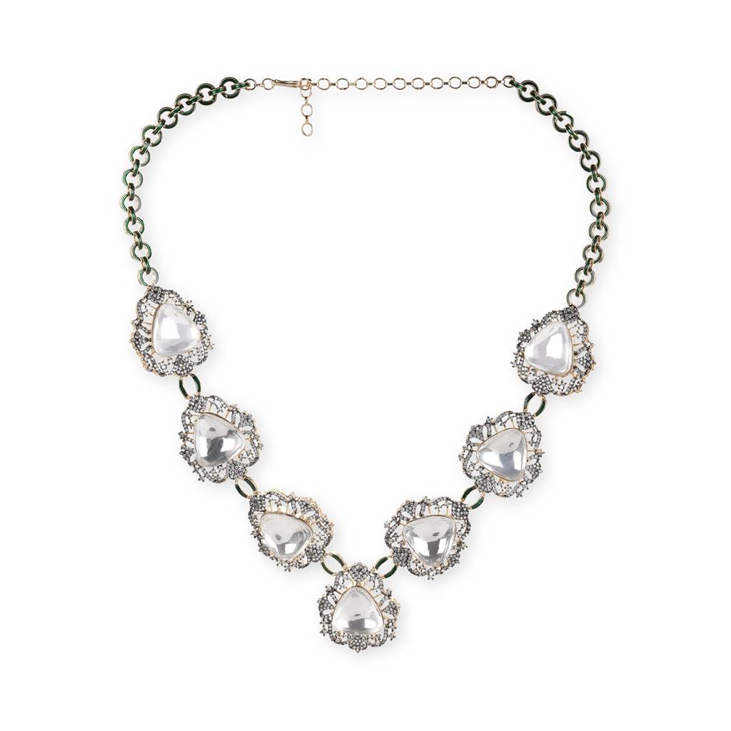 Long Dual Tone Kundan And Diamond Neckpiece : RSJULY22-24