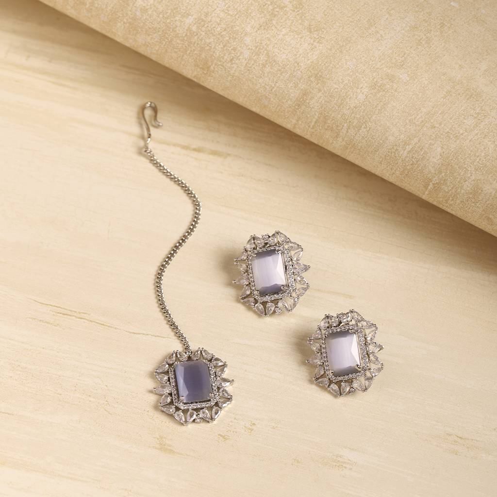 Diamond And Stone Earrings With Maang Tikka : RSJULY22-31