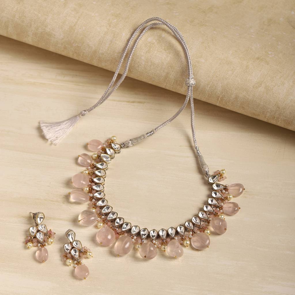 Blush Pink Kundan Choker With Earrings : RSJULY22-3
