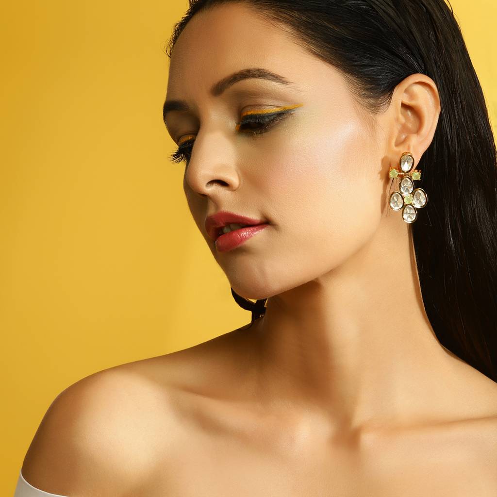 Moissanite & Green Stone Earrings : RSJULY22-46