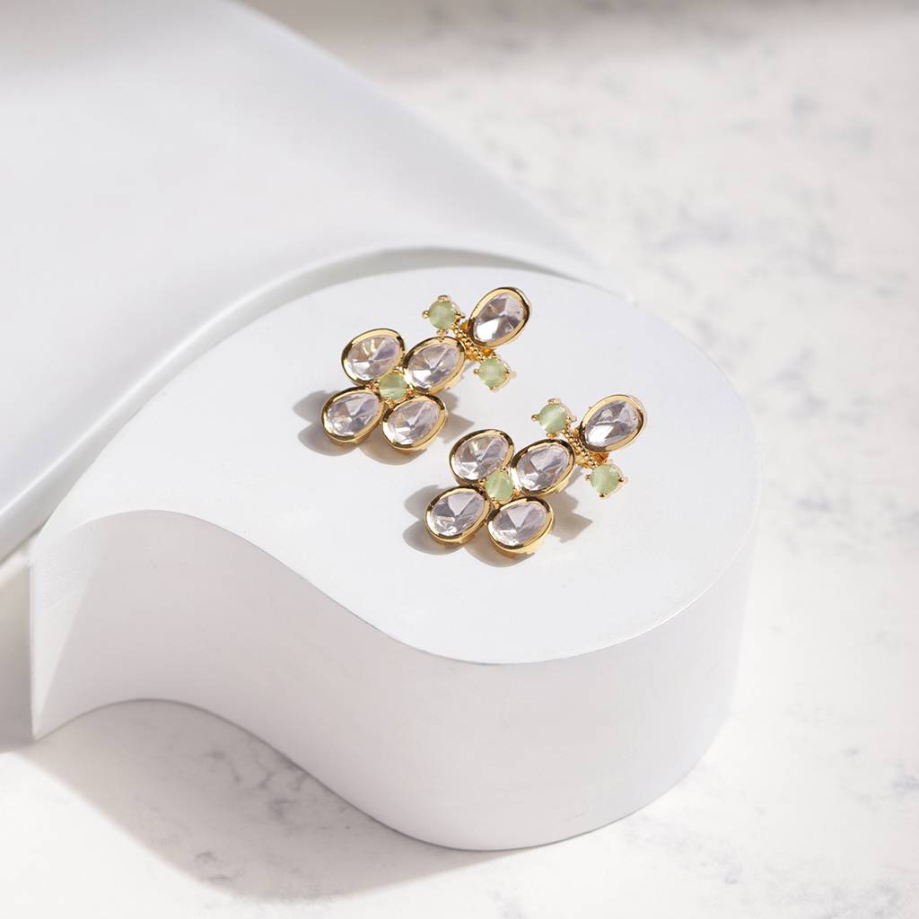 Moissanite & Green Stone Earrings : RSJULY22-46