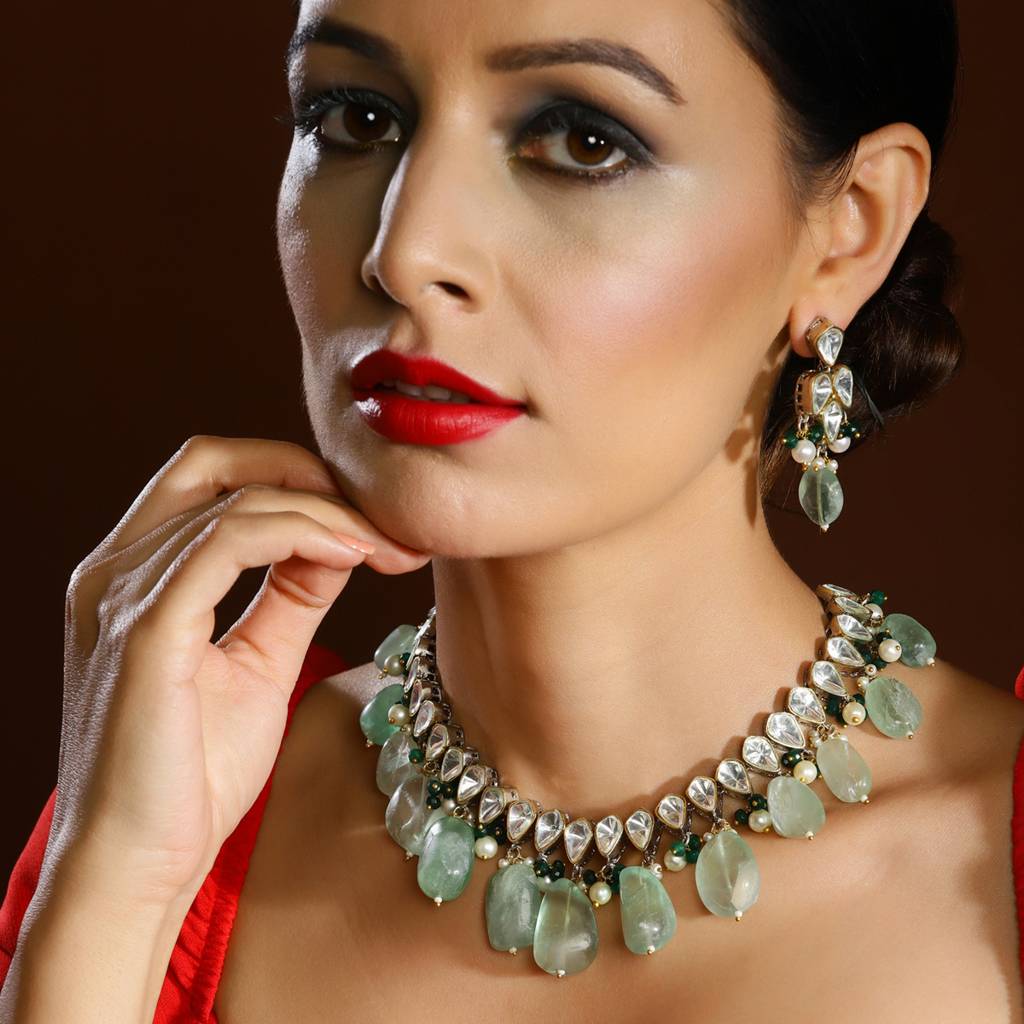 Mint Green Kundan Choker With Earrings : RSJULY22-4
