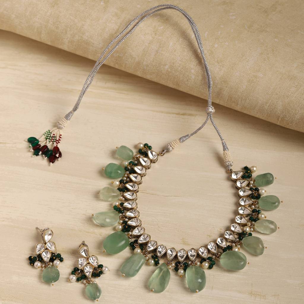 Mint Green Kundan Choker With Earrings : RSJULY22-4