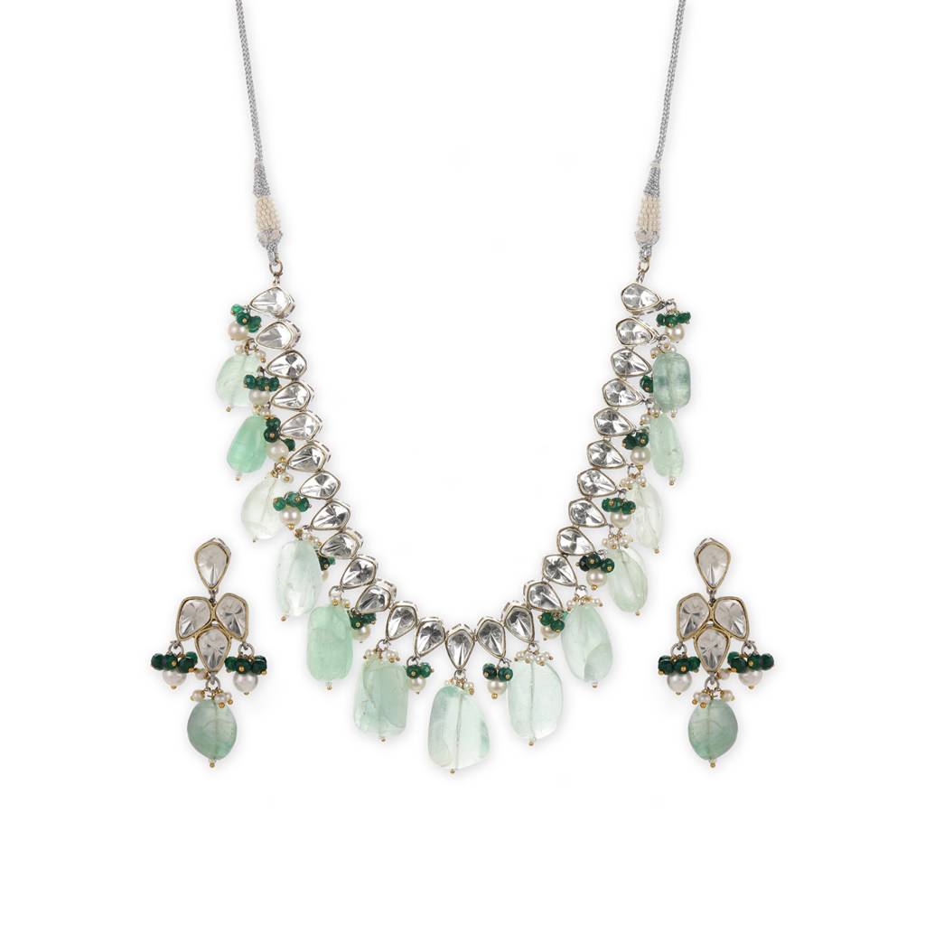 Mint Green Kundan Choker With Earrings : RSJULY22-4