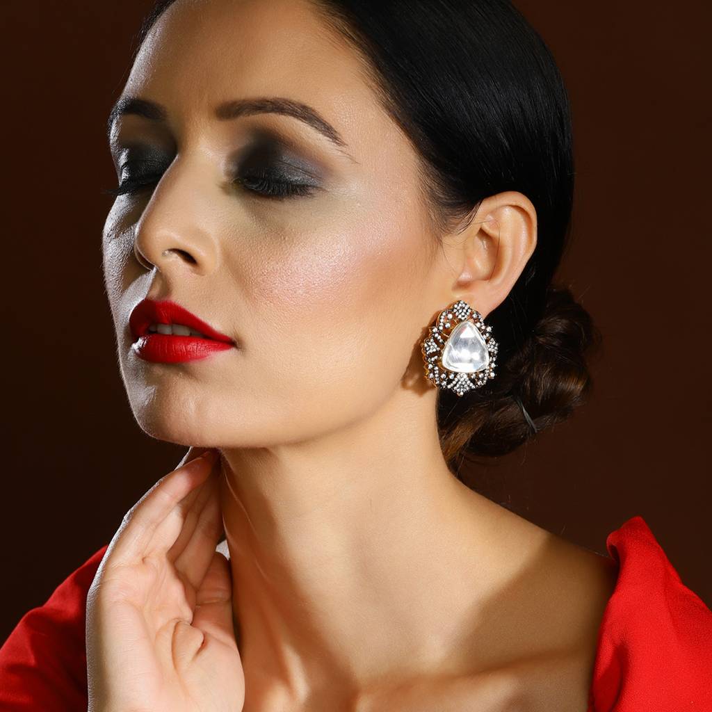Oversized Kundan & Diamond Stone Earrings : RSJULY22-55