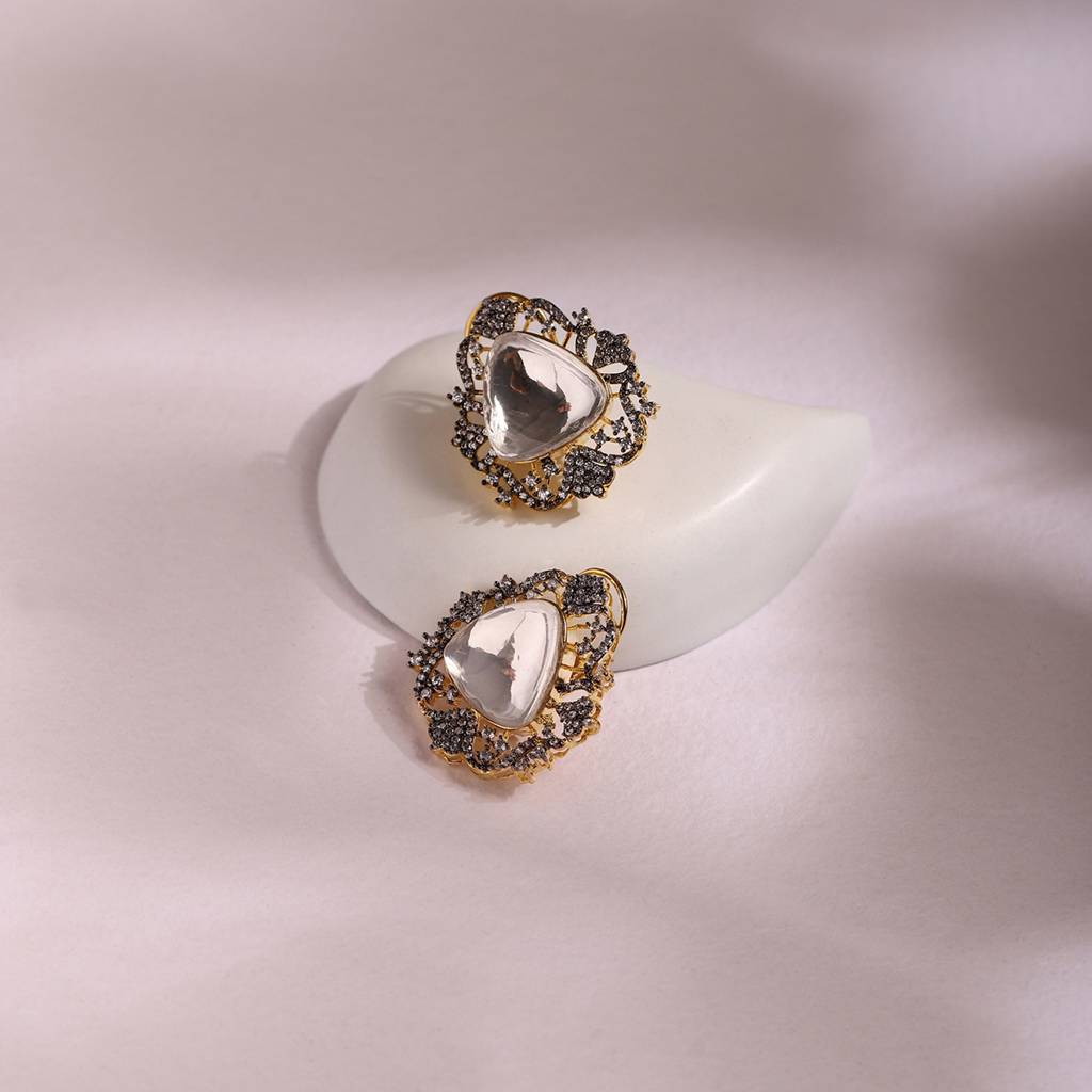 Oversized Kundan & Diamond Stone Earrings : RSJULY22-55