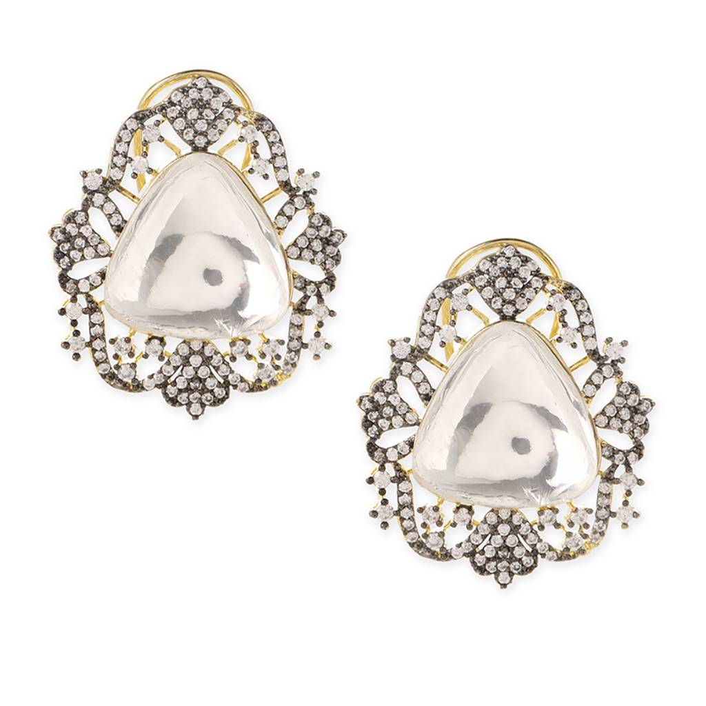 Oversized Kundan & Diamond Stone Earrings : RSJULY22-55