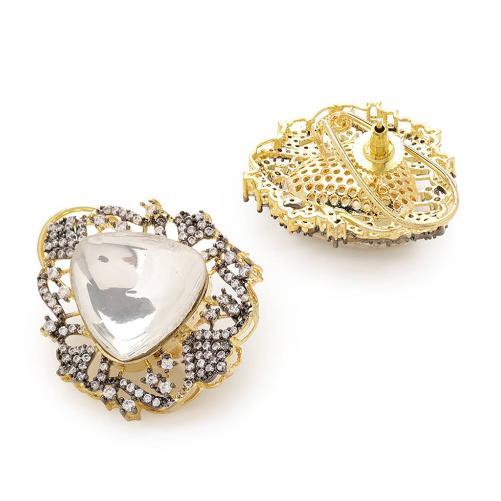 Oversized Kundan & Diamond Stone Earrings : RSJULY22-55