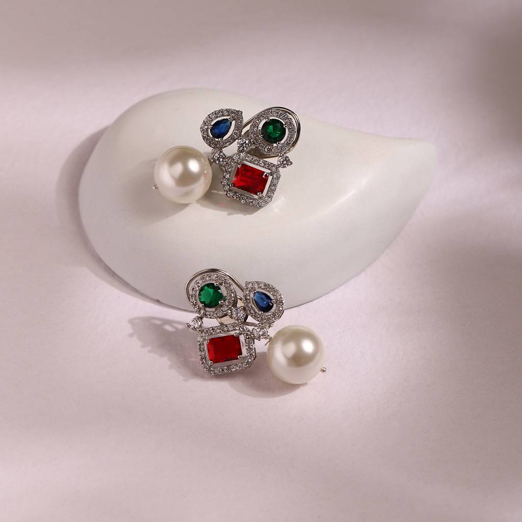 Multi Stone Earrings With Pearls : RSJULY22-57