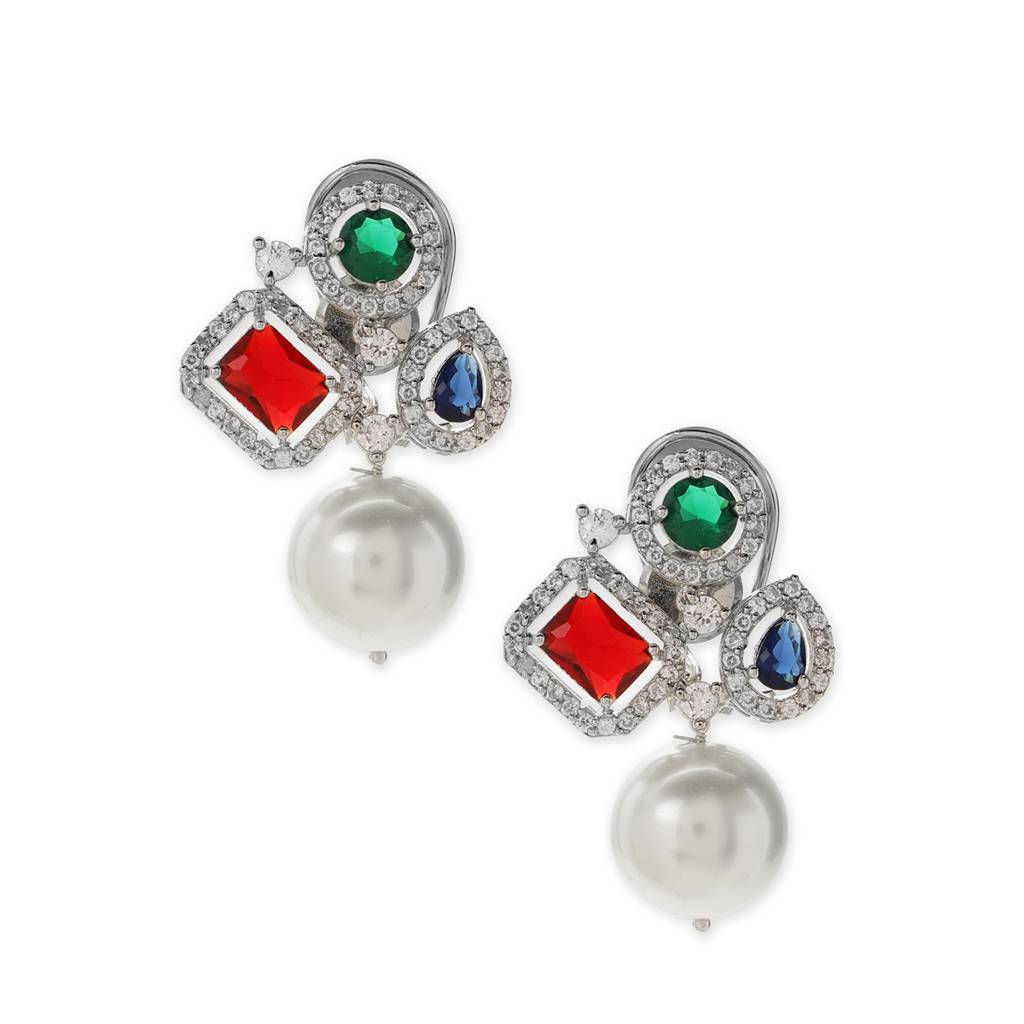 Multi Stone Earrings With Pearls : RSJULY22-57