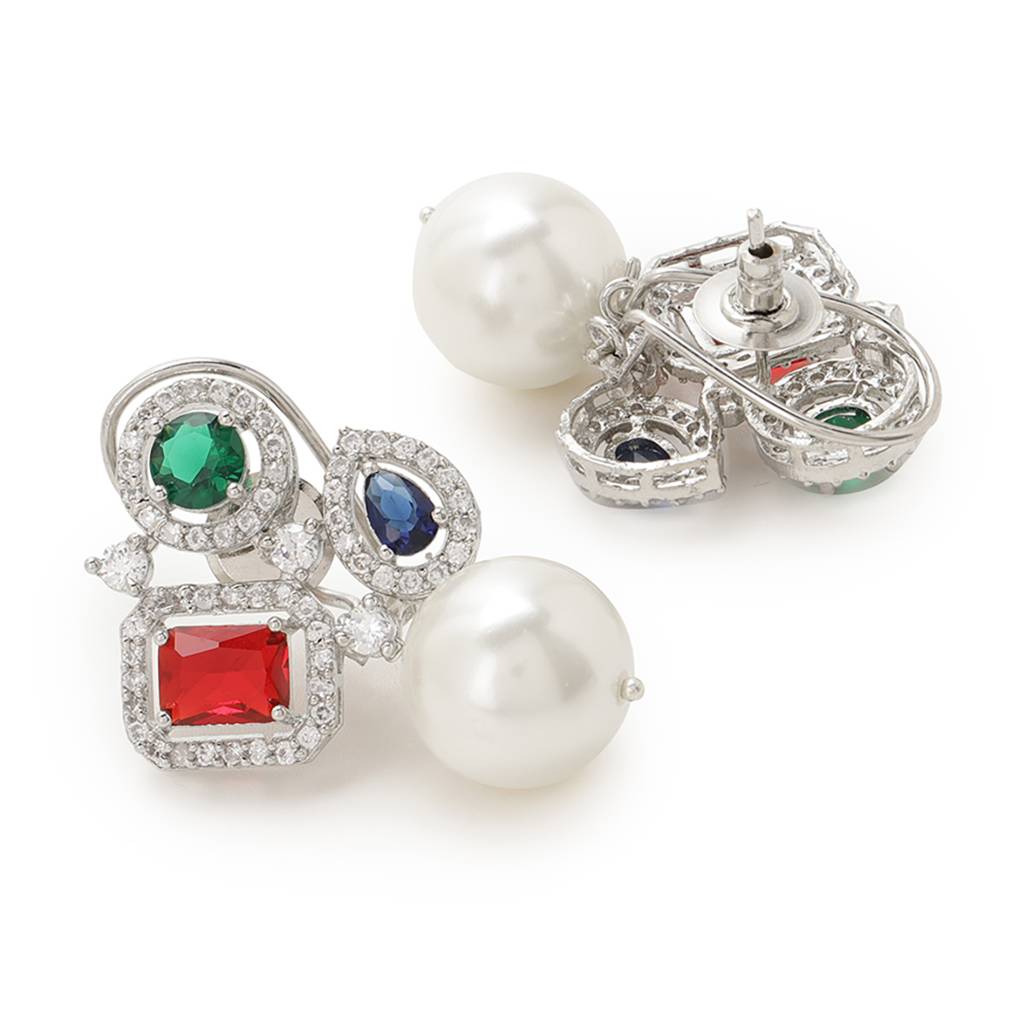 Multi Stone Earrings With Pearls : RSJULY22-57