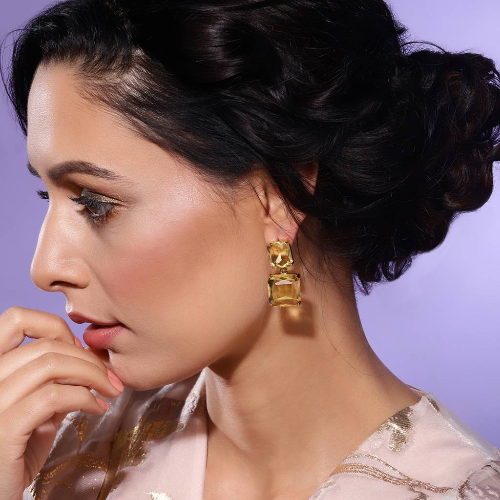 Yellow Duet Stone Earrings : RSJULY22-58