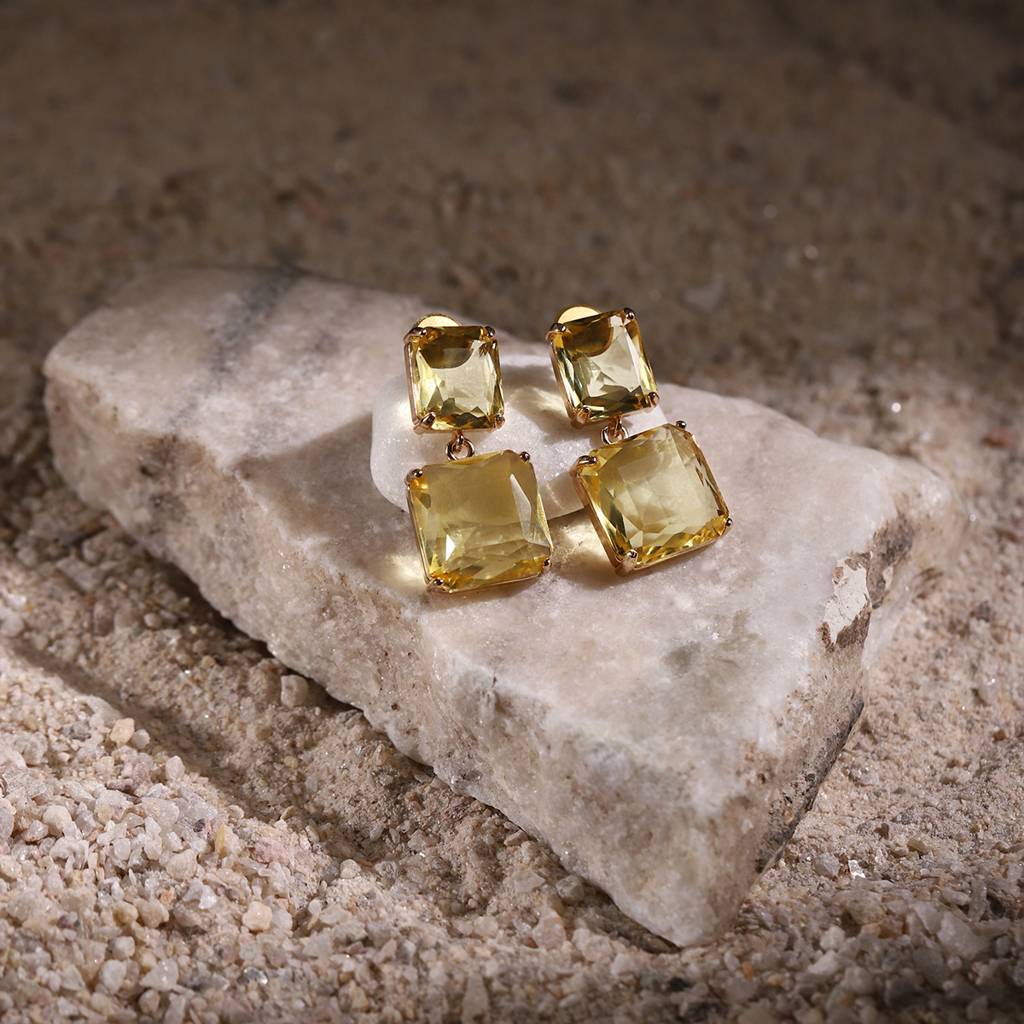 Yellow Duet Stone Earrings : RSJULY22-58