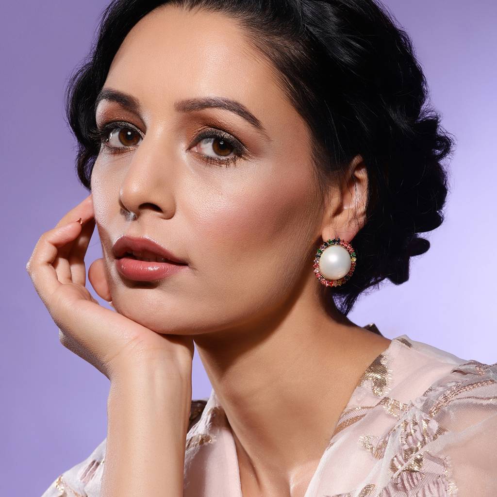 Pearl Studs With Multi Stones : RSJULY22-62