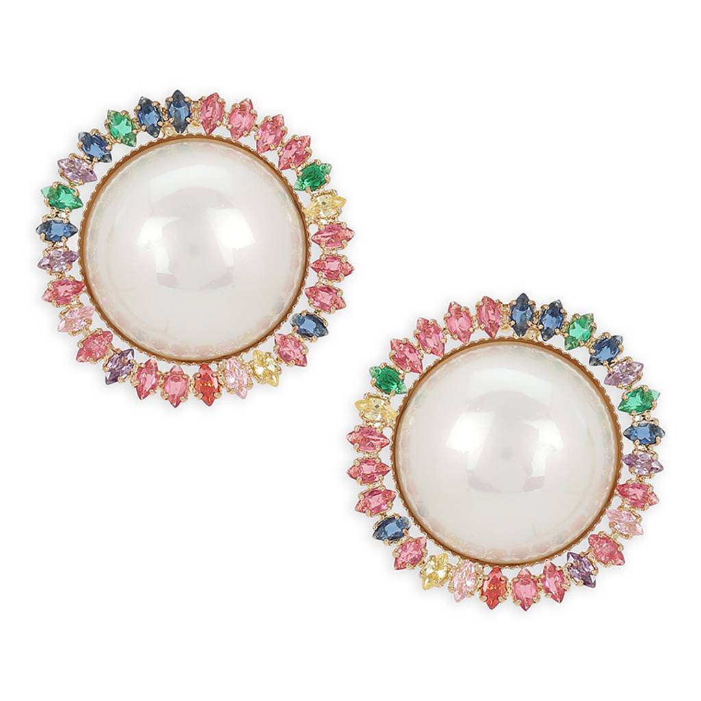 Pearl Studs With Multi Stones : RSJULY22-62