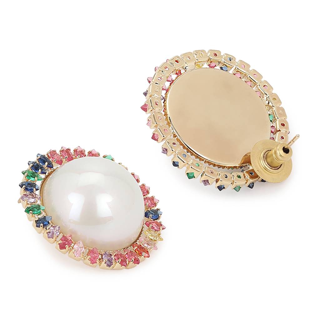 Pearl Studs With Multi Stones : RSJULY22-62