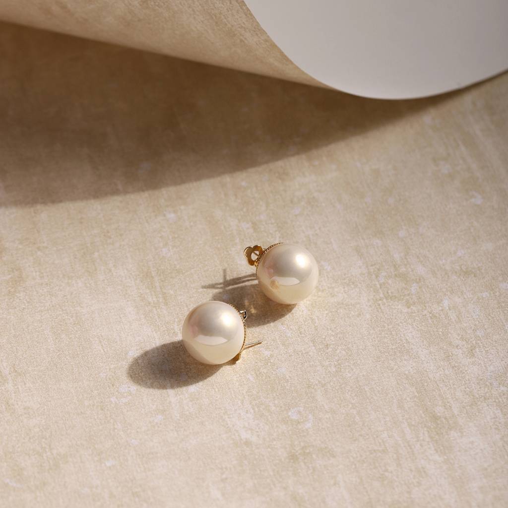 Cream Shine Pearl Studs : RSJULY22-66