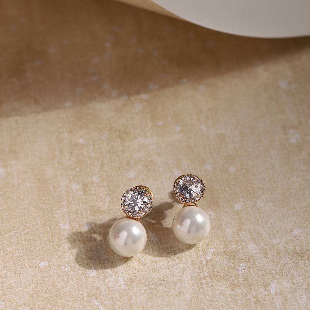 Diamond Pearl Earrings : RSJULY22-84