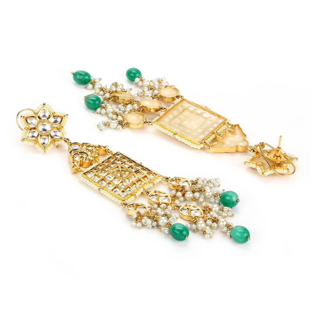 Long Kundan Earrings With Green Stone : RSMAY22-18