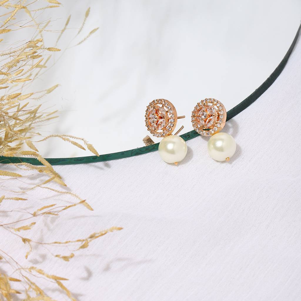 Pearl Stone Earrings In Rose Gold Tone : RSMAY22-32