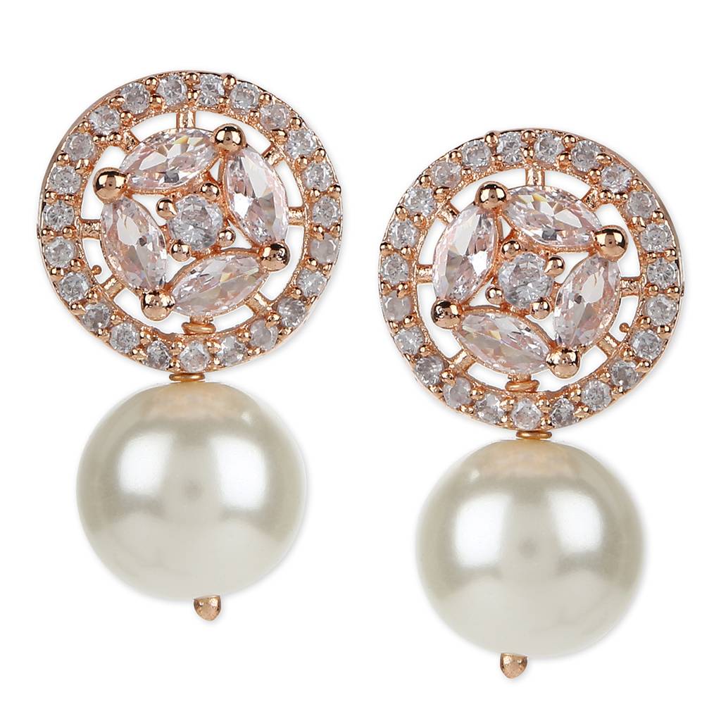 Pearl Stone Earrings In Rose Gold Tone : RSMAY22-32