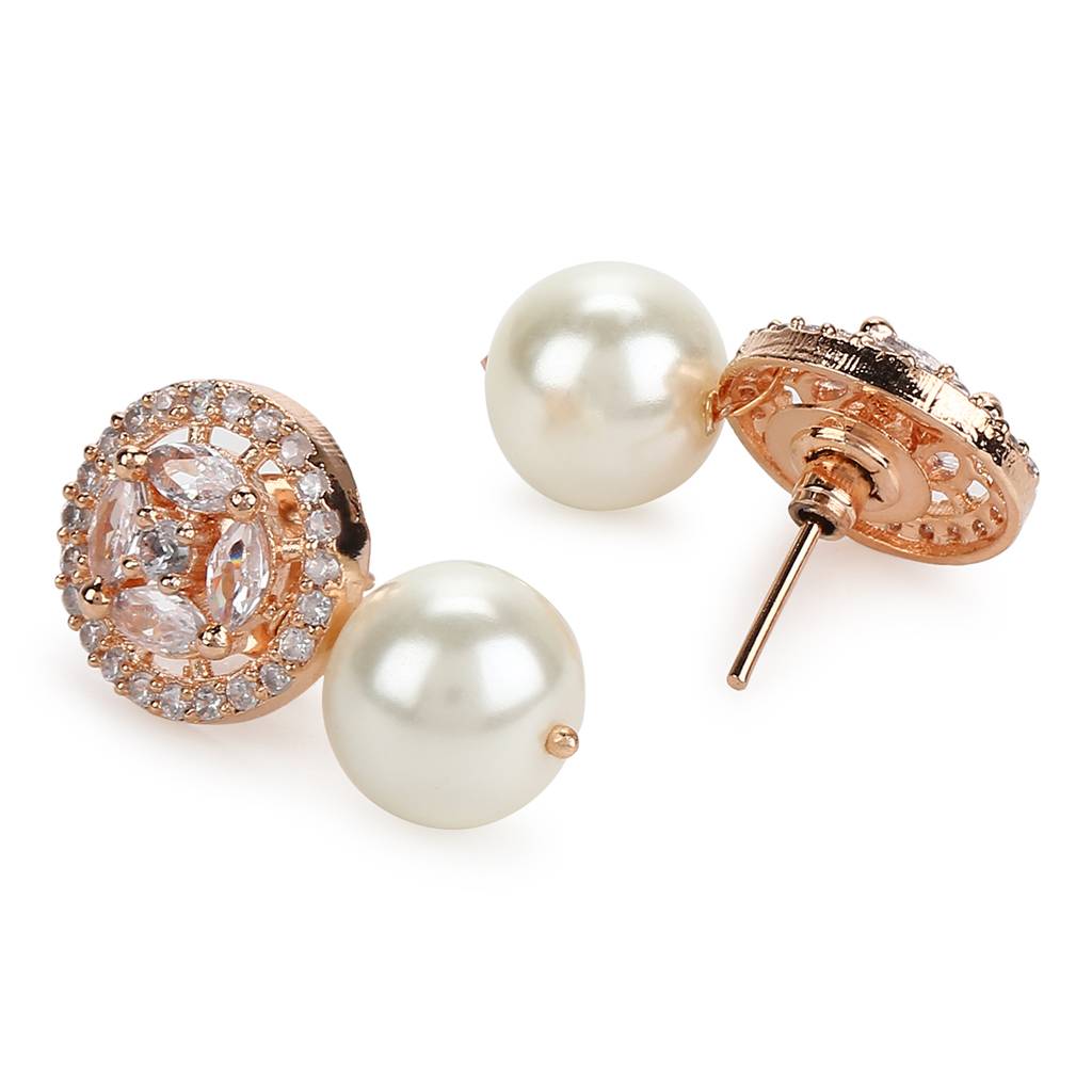 Pearl Stone Earrings In Rose Gold Tone : RSMAY22-32