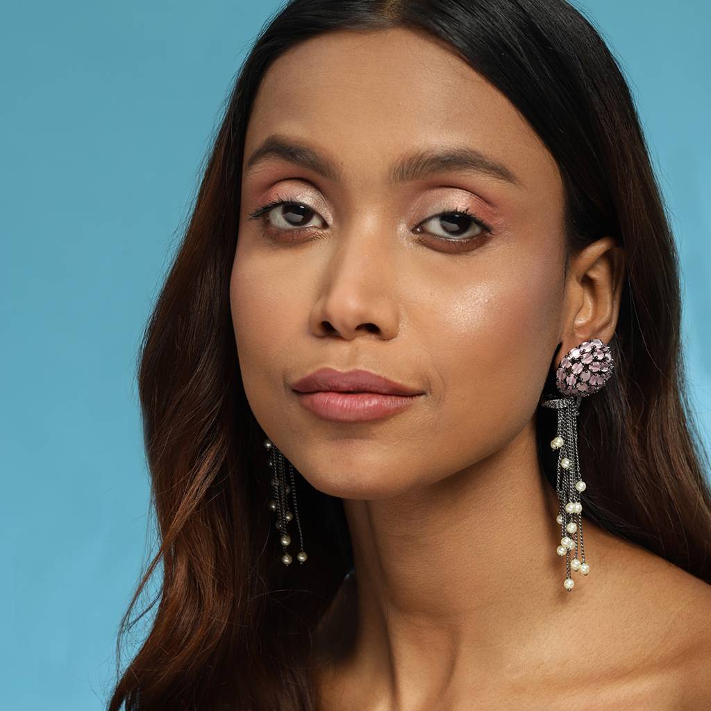 Blush Purple Stone Earrings With Pearls : RSMAY22-35