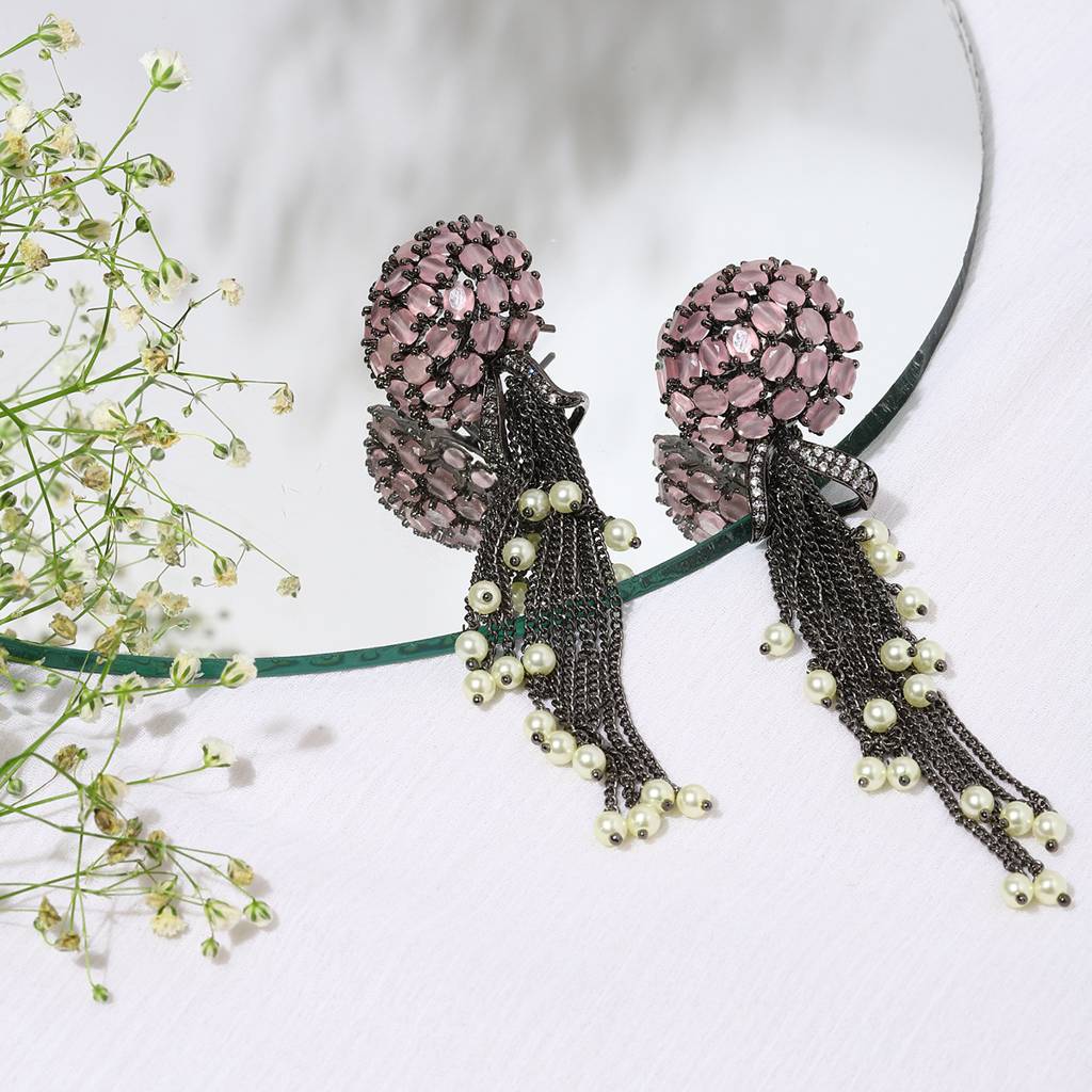 Blush Purple Stone Earrings With Pearls : RSMAY22-35