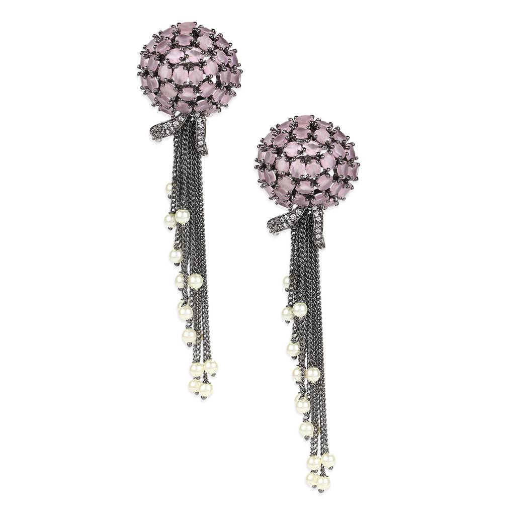 Blush Purple Stone Earrings With Pearls : RSMAY22-35