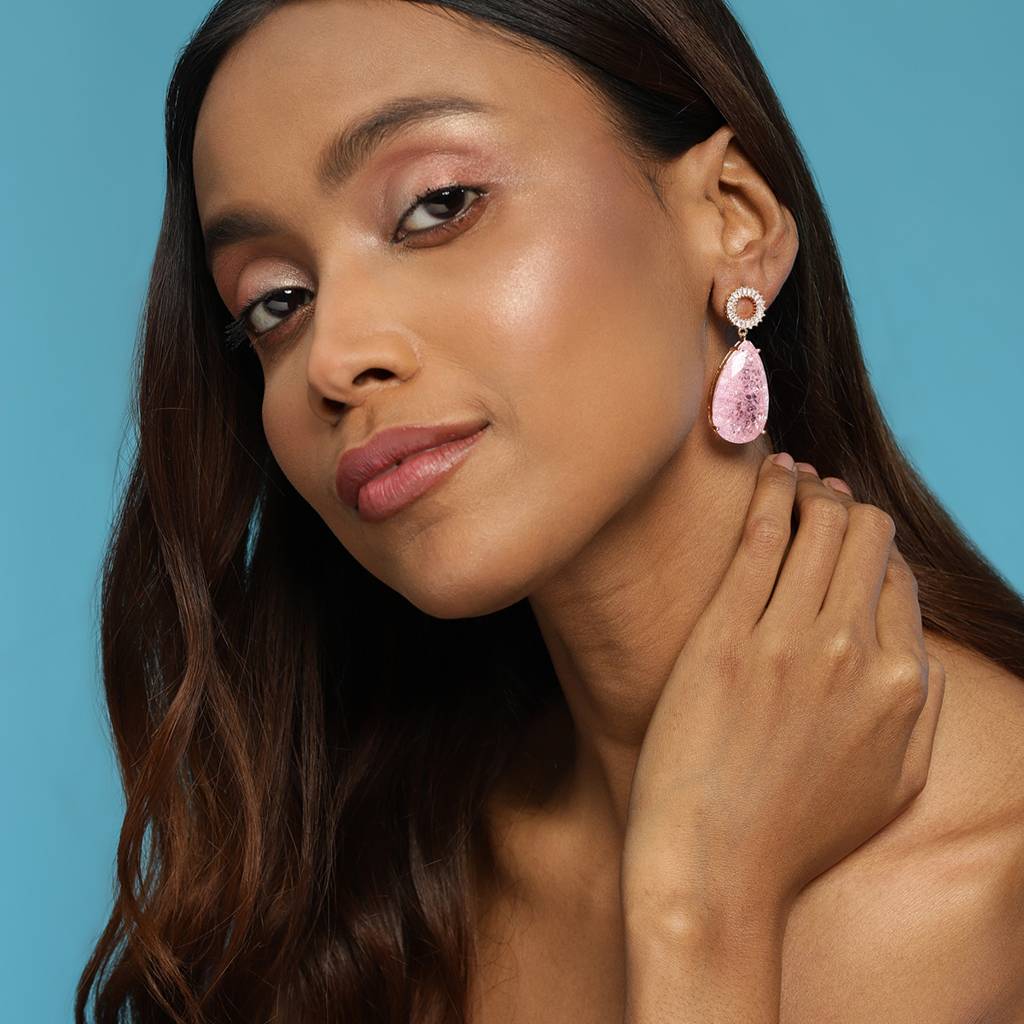 Pink Druzy Quartz & Diamonds Earrings : RSMAY22-43