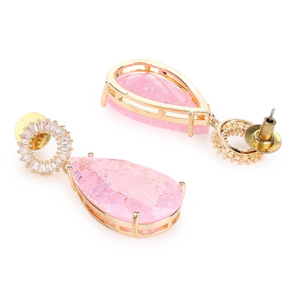 Pink Druzy Quartz & Diamonds Earrings : RSMAY22-43