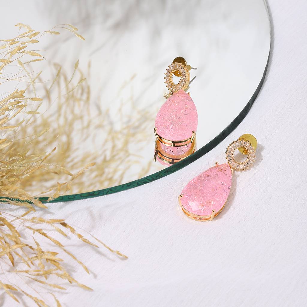 Pink Druzy Quartz & Diamonds Earrings : RSMAY22-43