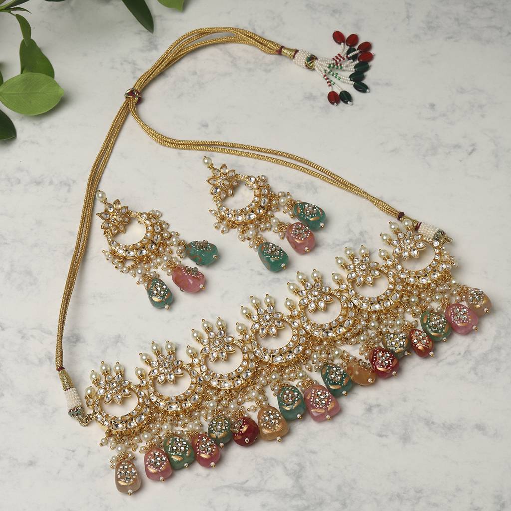 Maharani Kundan Choker With Multi Stones And Earrings : RSMAY22-50