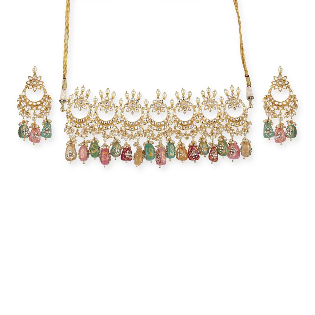 Maharani Kundan Choker With Multi Stones And Earrings : RSMAY22-50