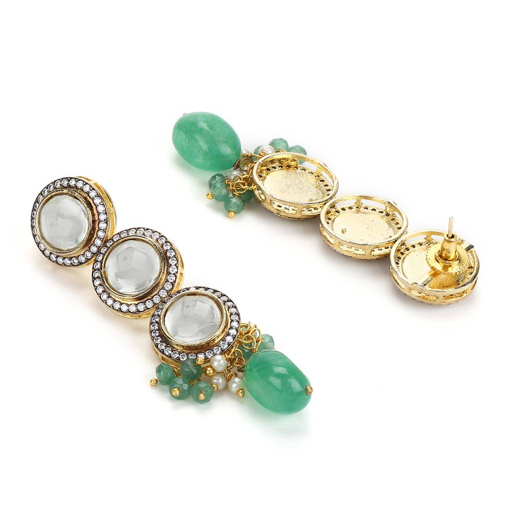 Maharani Green Stone & Kundan Neckpiece With Earrings : RSMAY22-51